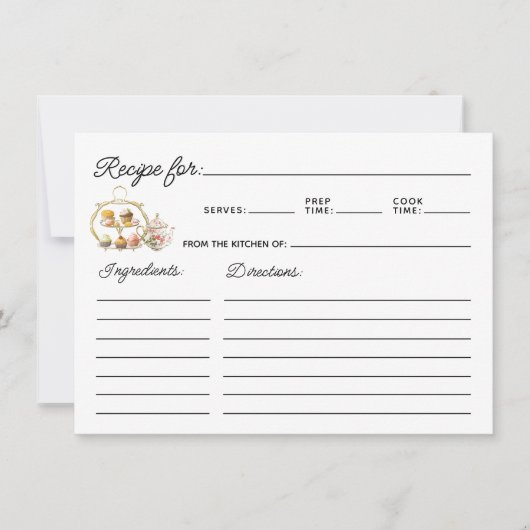 Carte Simple Tea Party Themed Recipe Card (Devant)
