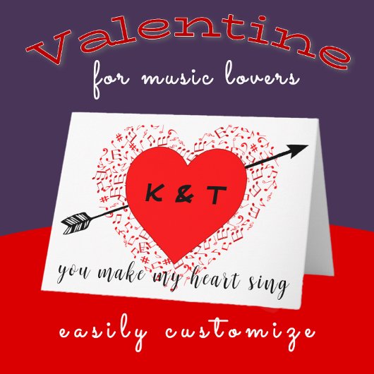 Carte Simple thème de musique Black and Red Valentine's 