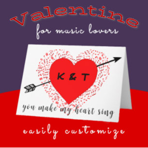 Carte Simple thème de musique Black and Red Valentine's