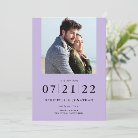 Carte Simplement Minimal Lilac 2 Photo Enregistrer La Da (Debout devant)