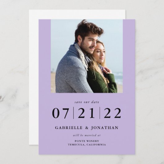 Carte Simplement Minimal Lilac 2 Photo Enregistrer La Da (Devant / Derrière)