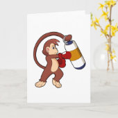 Carte Singe à la boxe avec sac de frappe (Fleur jaune)
