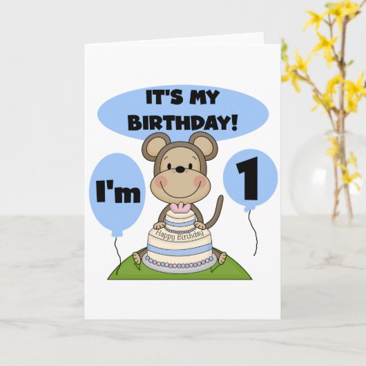 Carte Singe Anniversaire Garçon 1er (Fleur jaune)