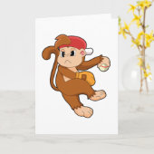 Carte Singe au baseball avec gant de baseball (Fleur jaune)