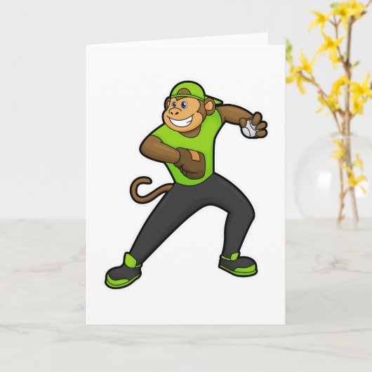 Carte Singe au baseball avec une batte de baseball (Fleur jaune)