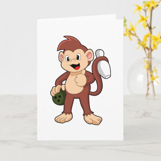 Carte Singe au bowling avec boule de bowling (Fleur jaune)