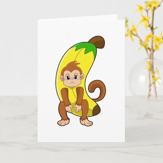 Carte Singe avec banane (Fleur jaune)