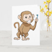 Carte Singe avec brosse à dents (Fleur jaune)