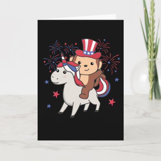 Carte Singe avec licorne pour le feu d'artifice du 4 jui (Devant)