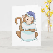 Carte Singe avec oreiller et gros dormeur (Fleur jaune)