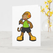 Carte Singe chanteur avec microphone et casque audio (Fleur jaune)