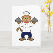 Carte Singe comme cuisinier avec assiettes de service (Fleur jaune)