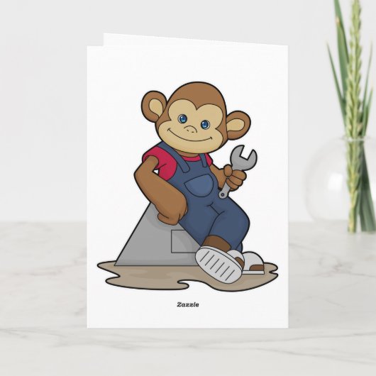 Carte Singe comme mécanicien avec clé (Dos)