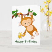 Carte Singe dans l'arbre avec banane Anniversaire (Fleur jaune)