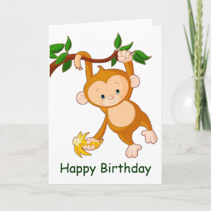 Carte Singe dans l'arbre avec banane Anniversaire