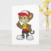 Carte Singe en joueur de basket-ball avec ballon de bask (Fleur jaune)