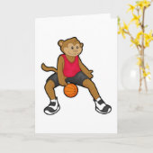 Carte Singe en joueur de basket-ball avec ballon de bask (Fleur jaune)