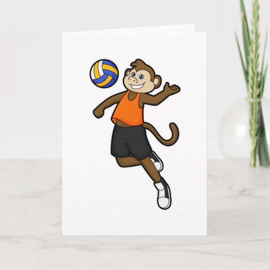 Carte Singe en joueur de volley-ball avec ballon de voll (Devant)