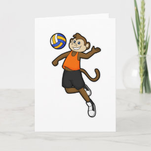 Carte Singe en joueur de volley-ball avec ballon de voll