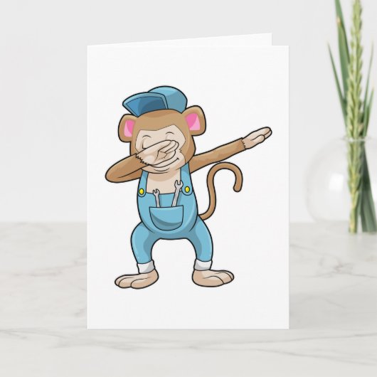 Carte Singe en mécanicien au dab de danse hip hop (Devant)