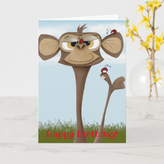 Carte Singe idiot et coccinelles (Fleur jaune)