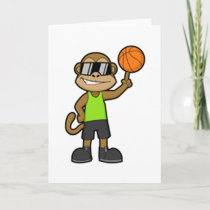 Carte Singe joueur de basket avec ballon de basket