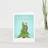 Carte Singe joyeux Noël grimpant à l'arbre (Devant)