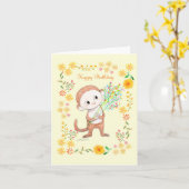 Carte Singe mignon avec des fleurs Adorable Joyeux Anniv (Fleur jaune)