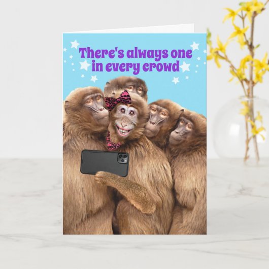 Carte Singe mignon - Il y en a un dans chaque Foule Anni (Fleur jaune)