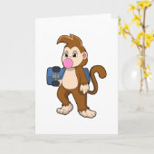 Carte Singe skater avec planche à roulettes (Fleur jaune)
