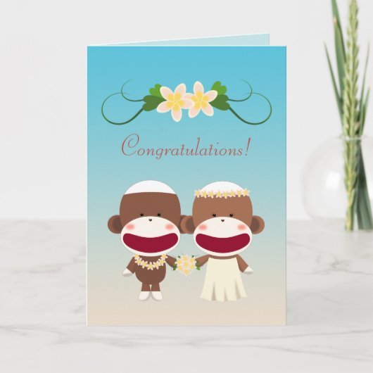Carte Singes en chaussettes Mariage Hawaïen (Devant)