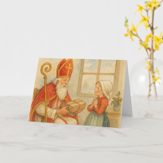 Carte Sinterklaas de Noël hollandais (Fleur jaune)