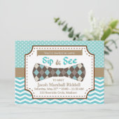 Carte Sip and See for Boy Baby with Bow Cravate (Debout devant)