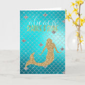 Carte Sirène Aqua Or Argent Paillettes  (Fleur jaune)