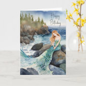 Carte Sirène Aquarelle Pour Anniversaire (Fleur jaune)