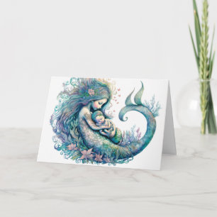 Carte Sirène avec bébé aquarelle Cadeau de naissance pou