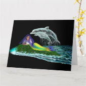 Carte Sirène avec dauphins (Fleur jaune)