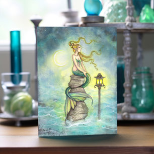 Carte Sirène avec lanterne et lune, art fantastique