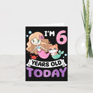 Carte Sirène chat mignonne j'ai 6 ans 6ème anniversaire