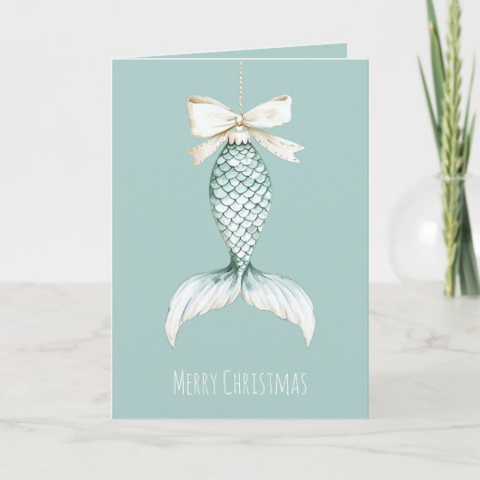 Carte Sirène de Noël Côtière Arc Bleu Plage Océan (Devant)