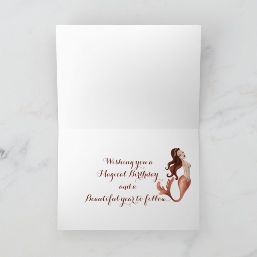 Carte Sirène en or Rose et Seashells Beach Anniversaire (Intérieur)