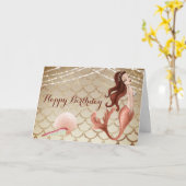 Carte Sirène en or Rose et Seashells Beach Anniversaire (Fleur jaune)