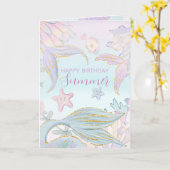 Carte Sirène Pailletée Aquarelle Sous la Mer (Fleur jaune)