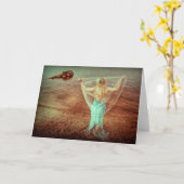 Carte Sirène Par La Mer Vintage Brown Turquoise (Fleur jaune)