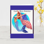 Carte Sirène patriotique tenant le drapeau américain (Fleur jaune)