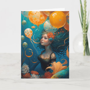 Carte Sirène Peinture Ballons d'anniversaire