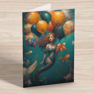 Carte Sirène Peinture Ballons d'anniversaire