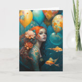 Carte Sirène Peinture Ballons d'anniversaire (Devant)