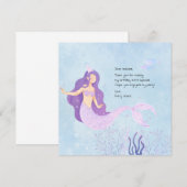 Carte Sirène rose et pourpre Anniversaire Merci (Devant / Derrière)