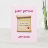 Carte Sister 5 star review pink birthday (Devant)